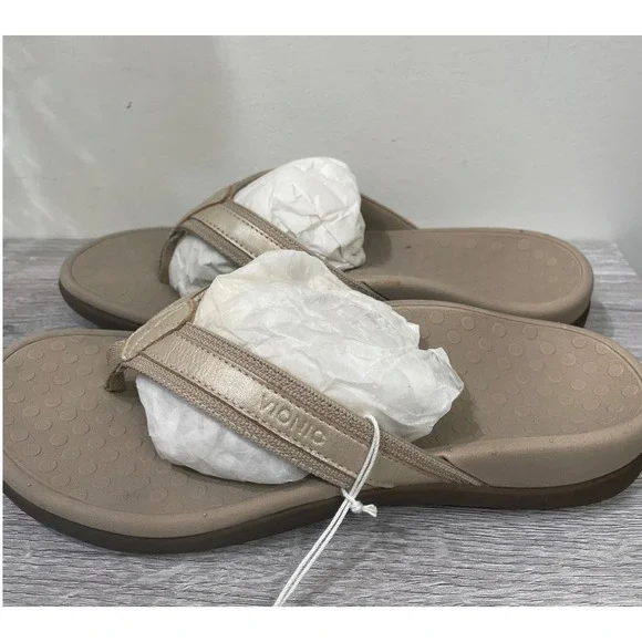 Vionic Tide II Gold Metallic Flip Flops Sandals Orthaheel Womens 6 NEW - Picture 4 of 6